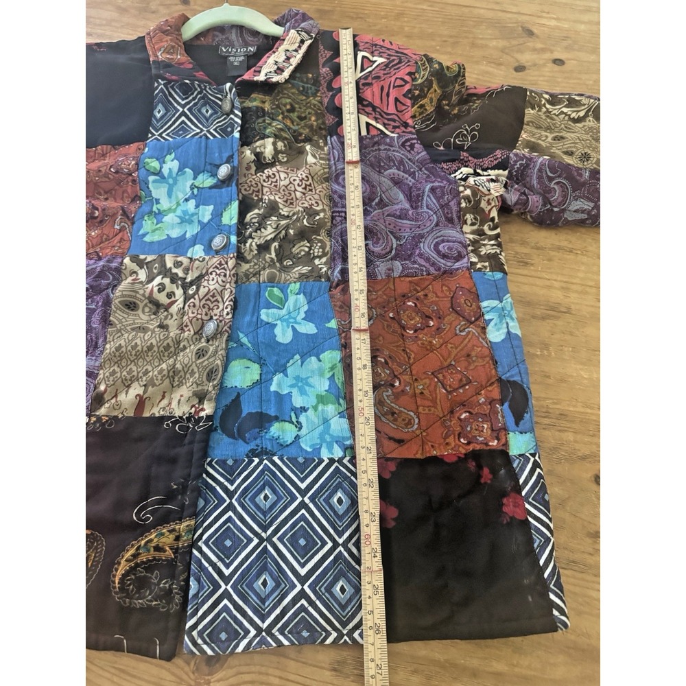 Vintage Vision by Kristin Quilted Patchwork Jacket XL Boho Artsy Rayon India - Picture 11 of 12